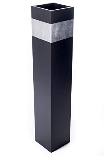 Rectangle Tall Black Floor Vase - Silver Accent