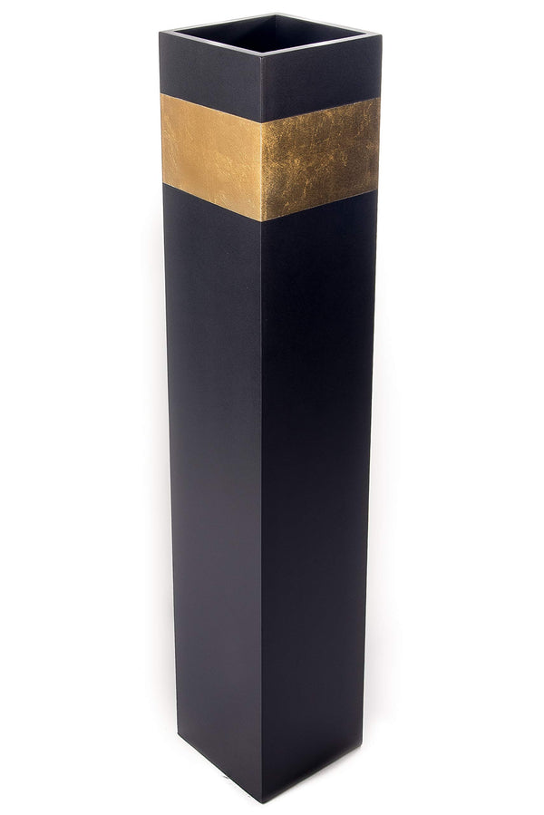 Rectangle Tall Black Floor Vase - Gold Accent