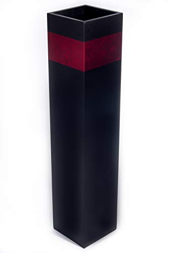 Rectangle Tall Black Floor Vase - Red Accent